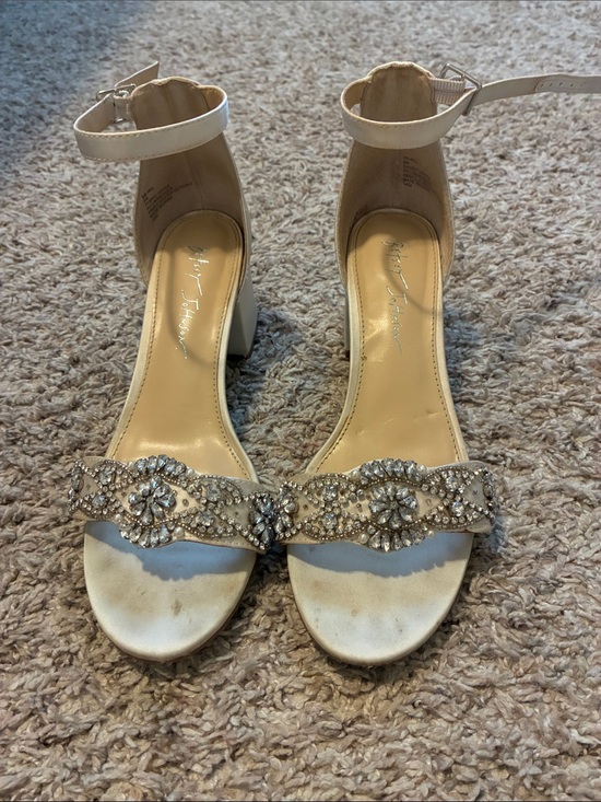 Betsey Johnson Shoes - Betsey Johnson Ivory Crystal Embellished Ankle-Strap Heels size 8
